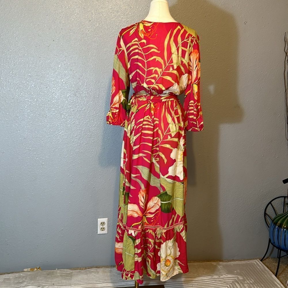 Powder women’s tropical dark rose color wrap dress size S - Picture 6 of 13